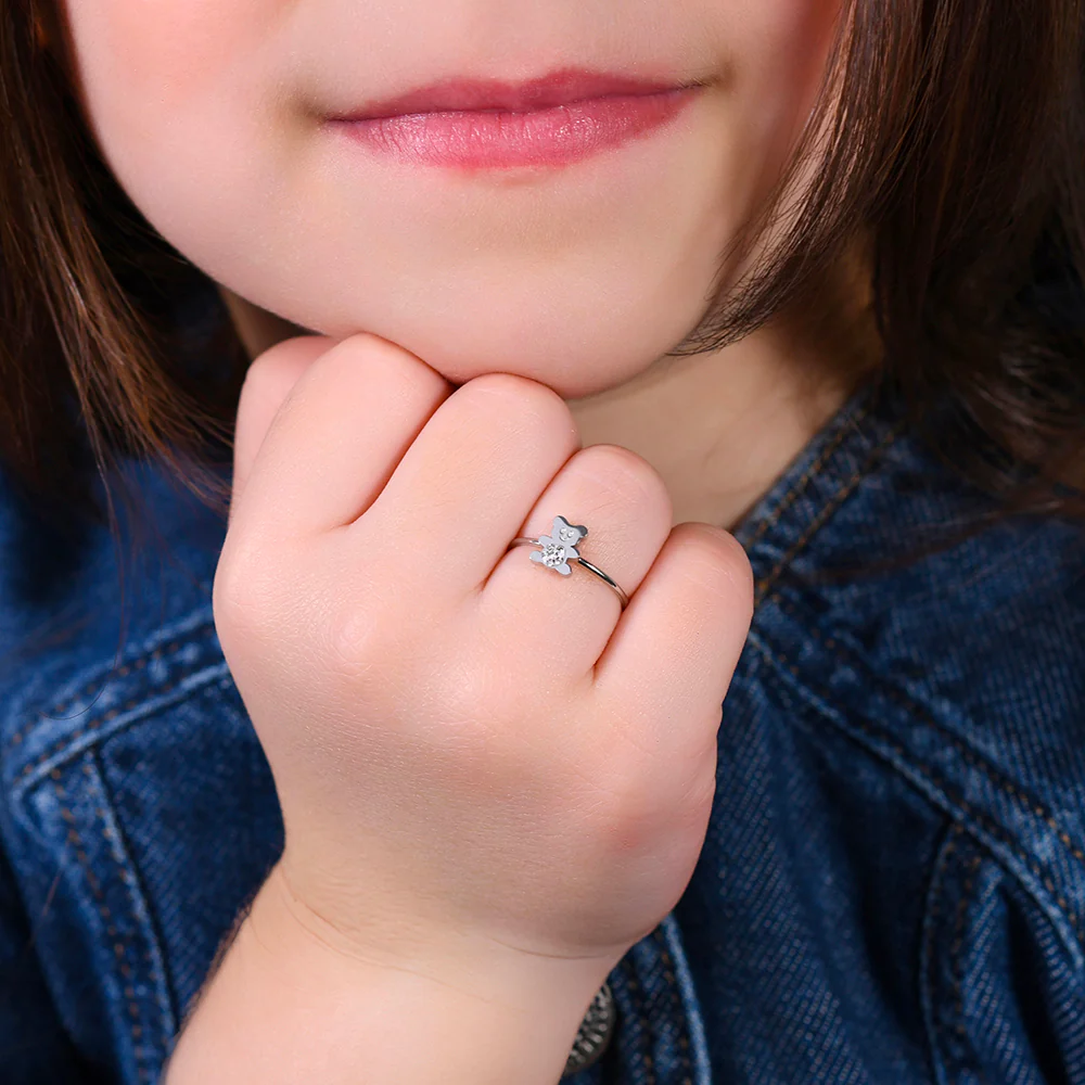ANELLO BAMBINA IN ACCIAIO CON ORSETTO CON CRISTALLI BIANCHI - Image 2