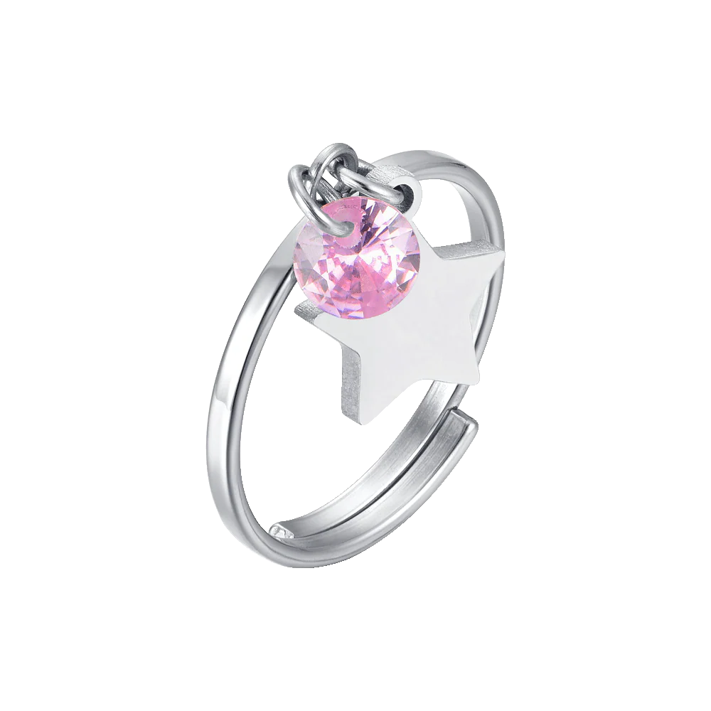ANELLO DONNA IN ACCIAIO CON STELLA E ZIRCONE ROSA