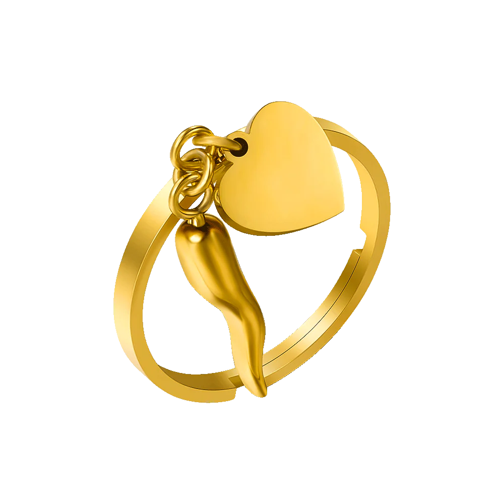 ANELLO DONNA IN ACCIAIO IP GOLD CON CORNO E CUORE