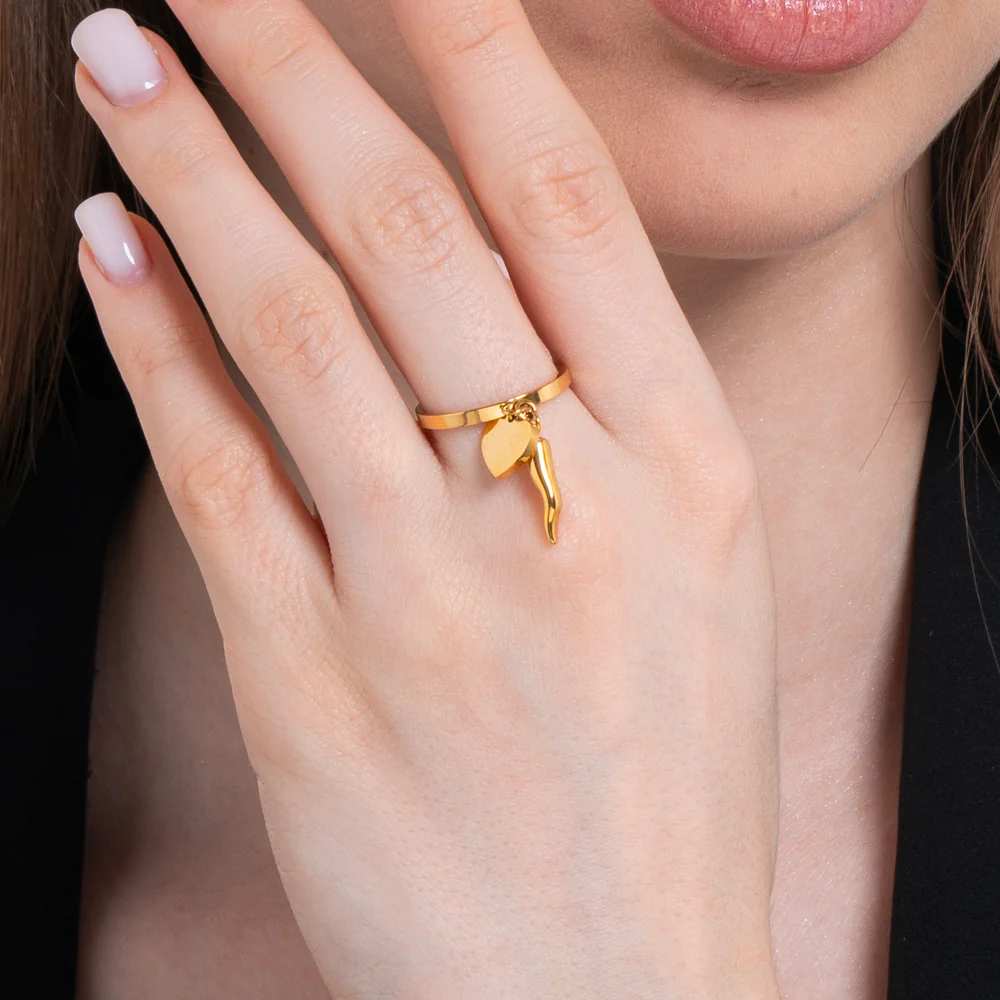 ANELLO DONNA IN ACCIAIO IP GOLD CON CORNO E CUORE - Image 2