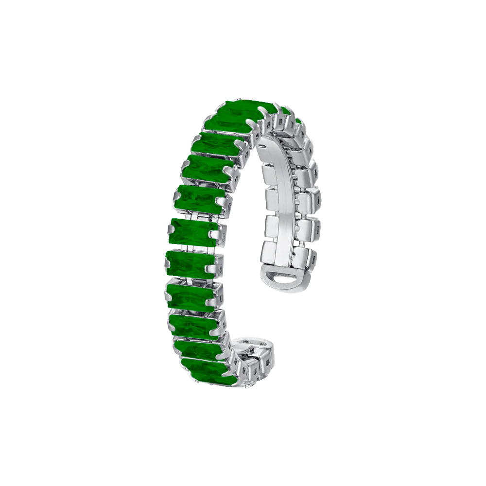 ANELLO DONNA IN ACCIAIO APERTO CON CRISTALLI VERDI