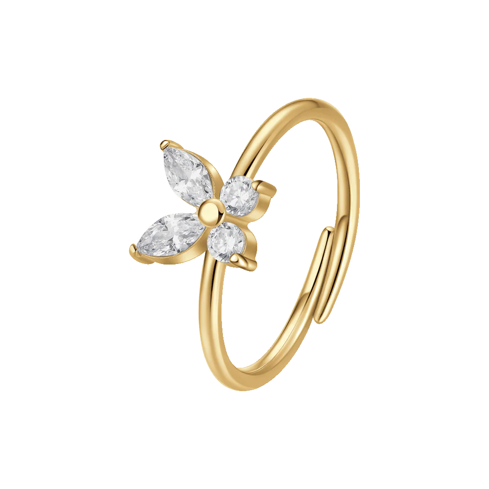 ANELLO DONNA IN ACCIAIO COLORE ORO CON FARFALLA E ZIRCONI BIANCHI