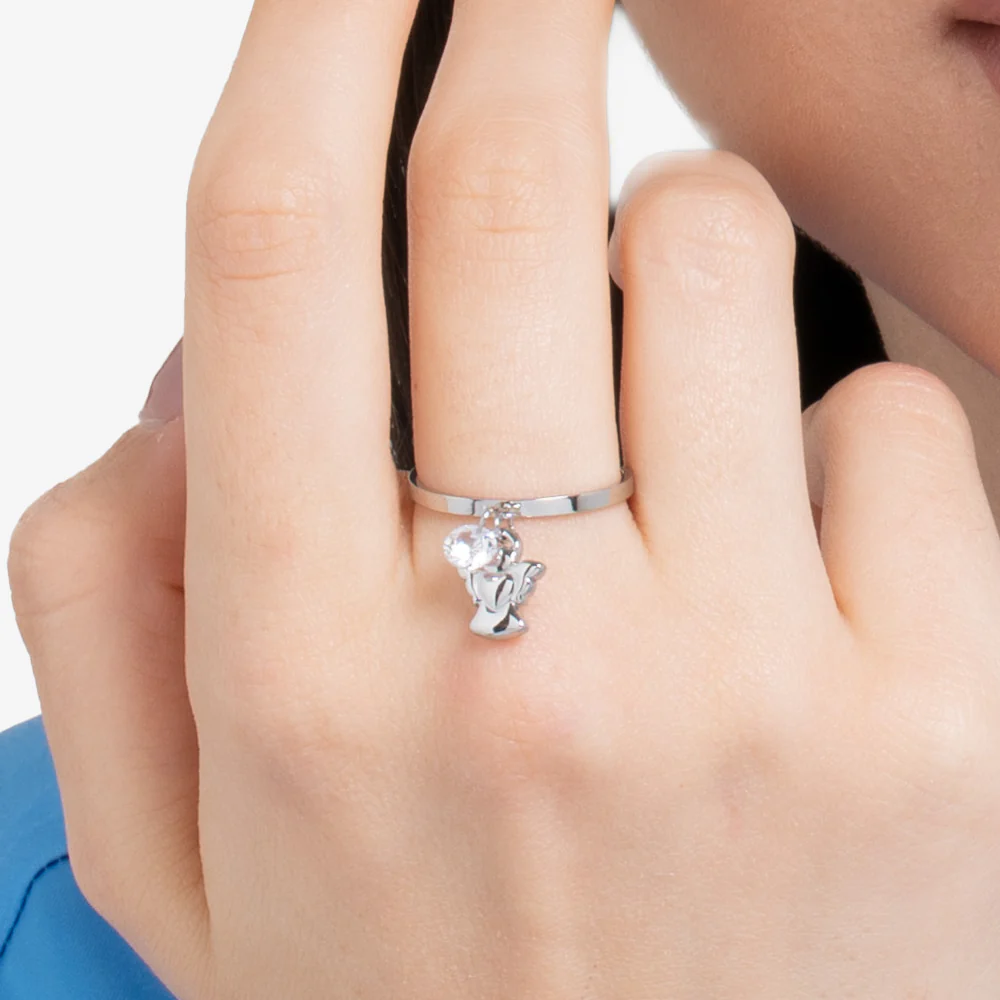 ANELLO DONNA IN ACCIAIO CON ANGELO E ZIRCONE BIANCO - Image 2