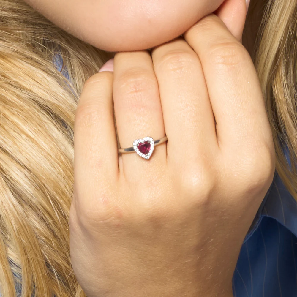 ANELLO DONNA IN ACCIAIO CON CUORE CON ZIRCONI ROSSI E BIANCHI - Image 2