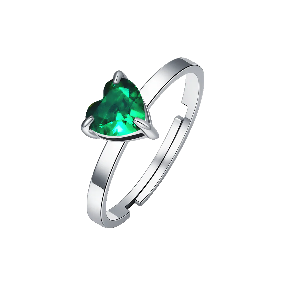 ANELLO DONNA IN ACCIAIO CON CUORE CRISTALLO VERDE
