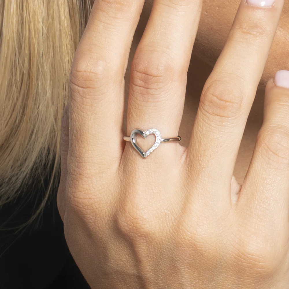 ANELLO DONNA IN ACCIAIO CON CUORE E ZIRCONI BIANCHI - Image 2