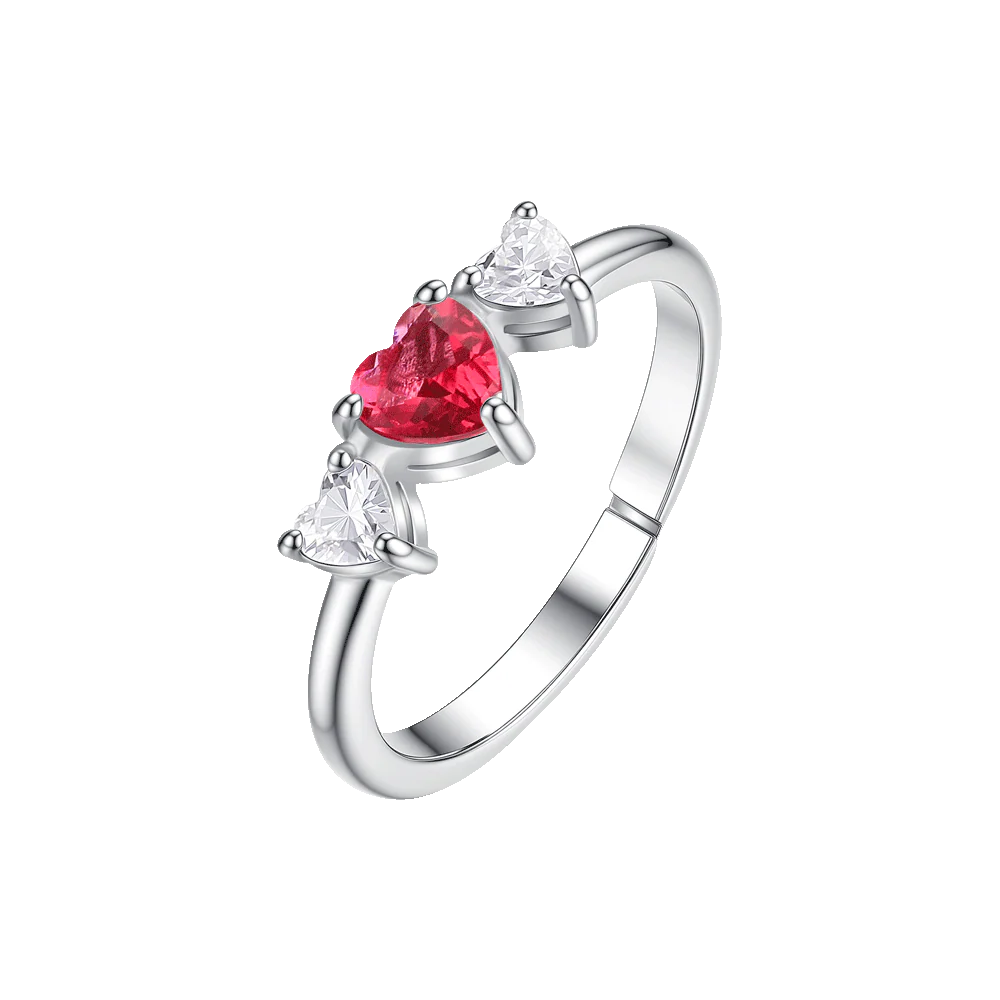 ANELLO DONNA IN ACCIAIO CON CUORI CON ZIRCONI BIANCHI E ROSSI