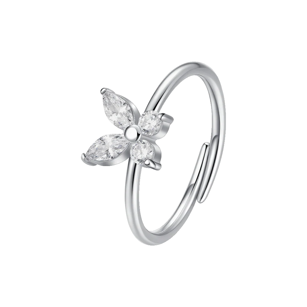 ANELLO DONNA IN ACCIAIO CON FARFALLA E ZIRCONI BIANCHI