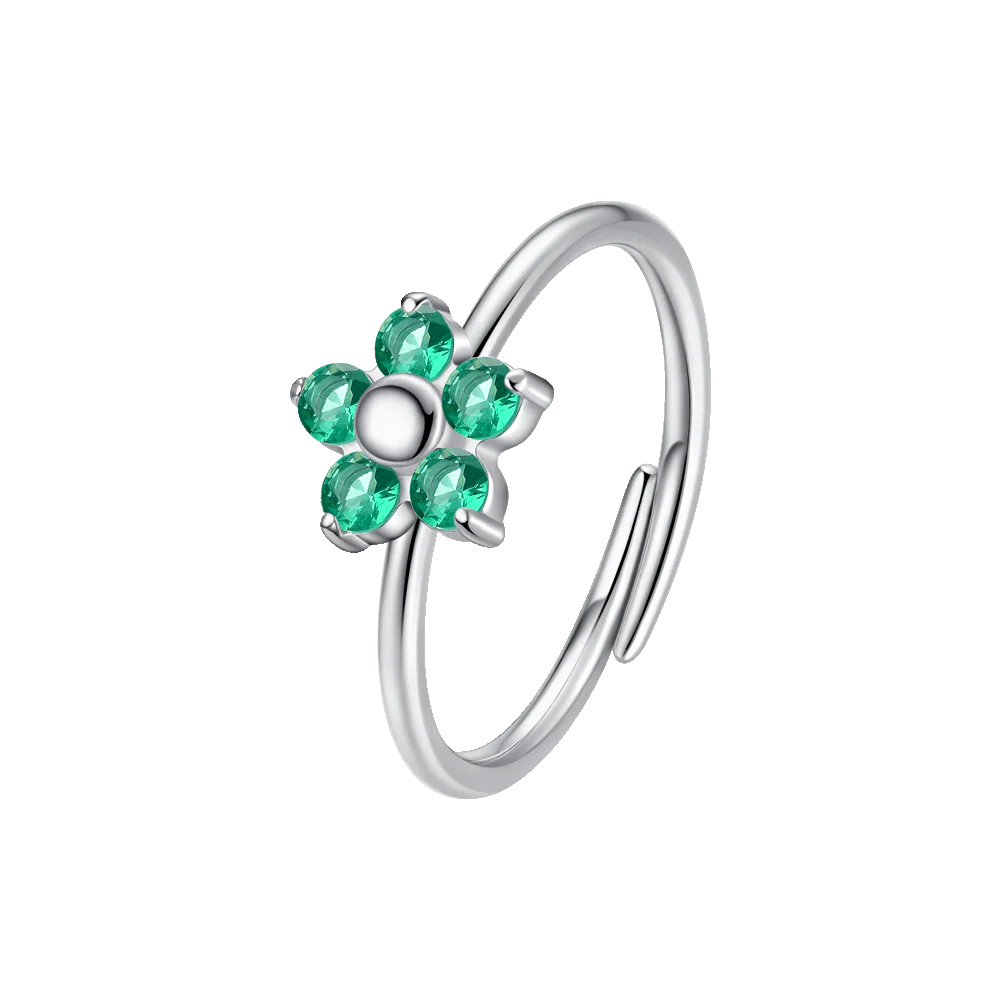 ANELLO DONNA IN ACCIAIO CON FIORE E ZIRCONI VERDI