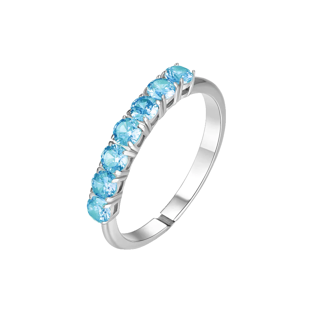 ANELLO DONNA IN ACCIAIO CON ZIRCONI ACQUAMARINA MISURA M