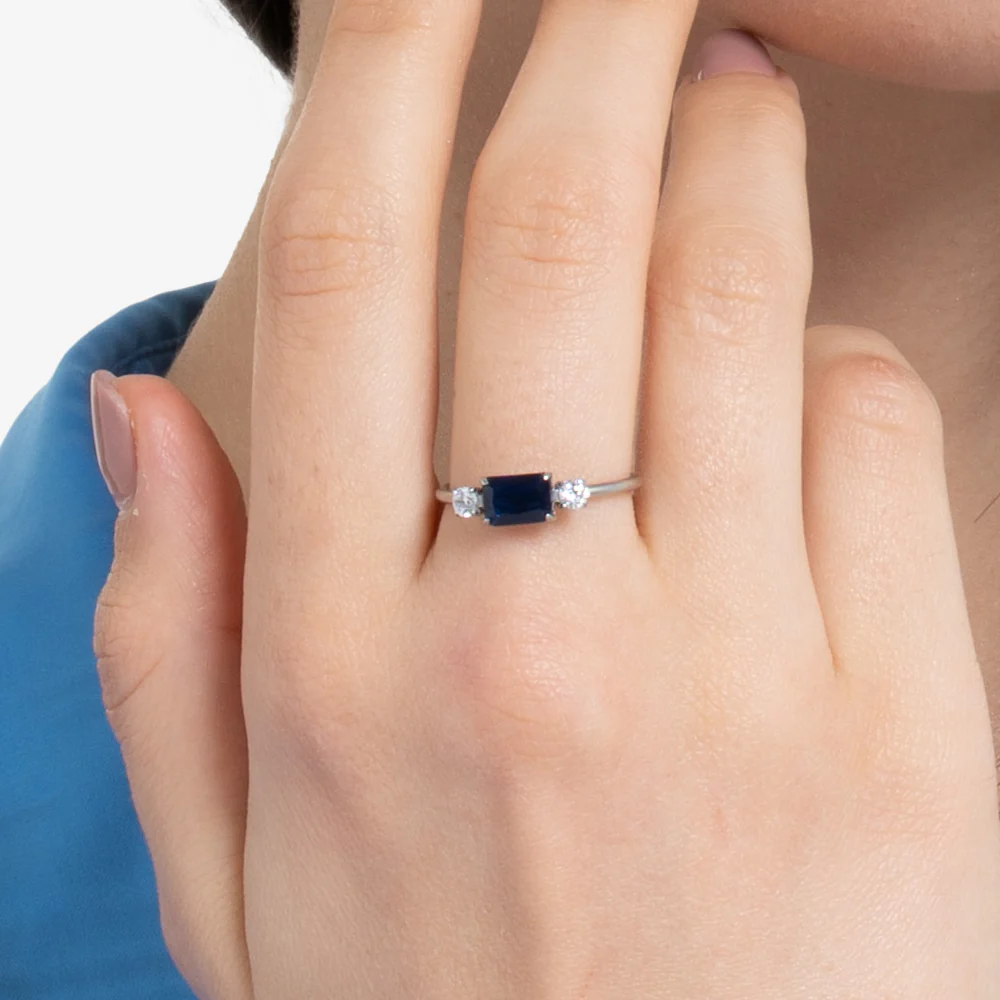 ANELLO DONNA IN ACCIAIO CON ZIRCONI BLU E BIANCHI - Image 2