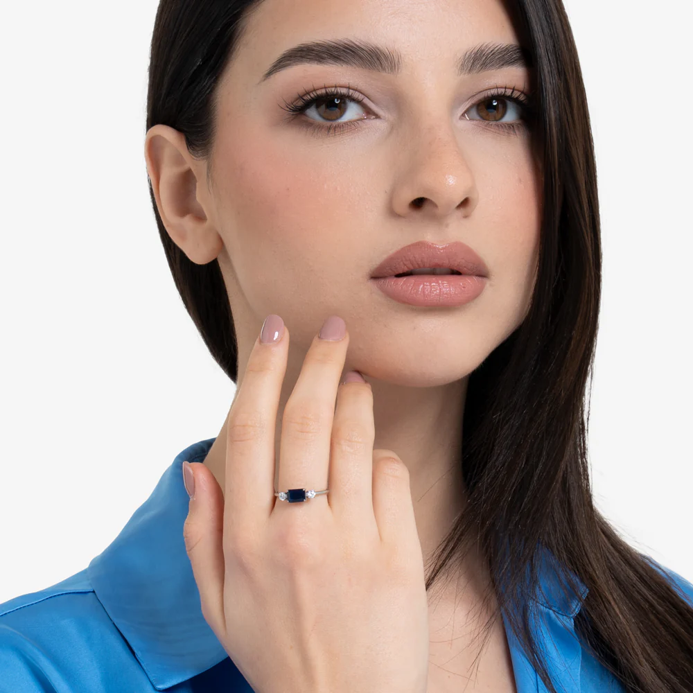ANELLO DONNA IN ACCIAIO CON ZIRCONI BLU E BIANCHI - Image 3