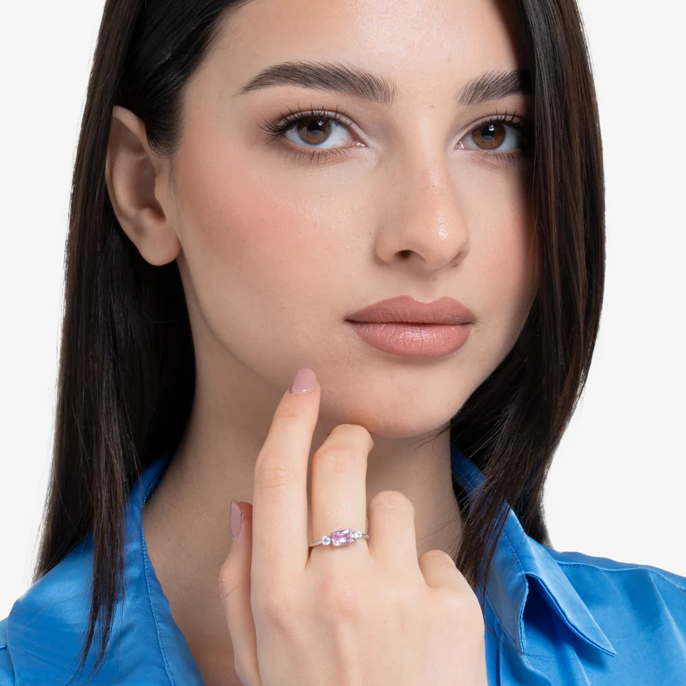 ANELLO DONNA IN ACCIAIO CON ZIRCONI ROSA E BIANCHI - Image 3