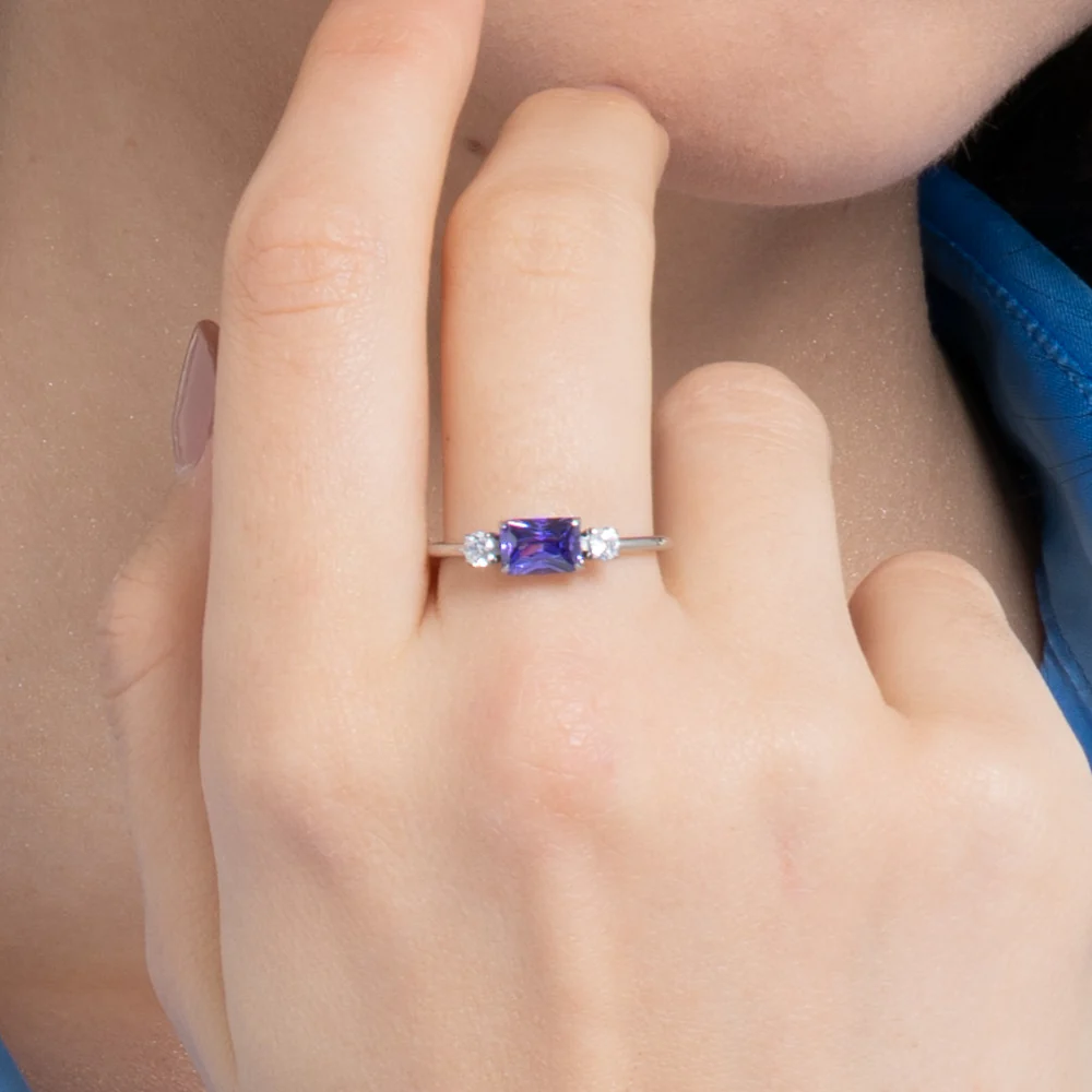 ANELLO DONNA IN ACCIAIO CON ZIRCONI VIOLA E BIANCHI - Image 2