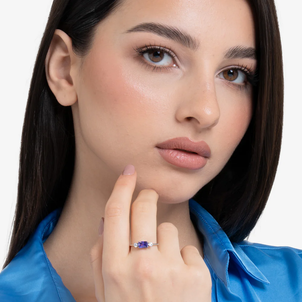 ANELLO DONNA IN ACCIAIO CON ZIRCONI VIOLA E BIANCHI - Image 3
