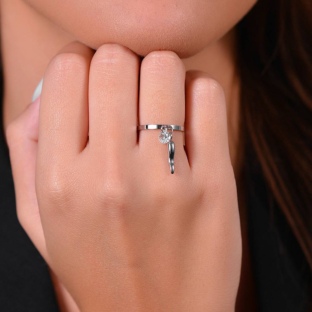 ANELLO DONNA IN ACCIAIO CON CORNO E ZIRCONE BIANCO - Image 2