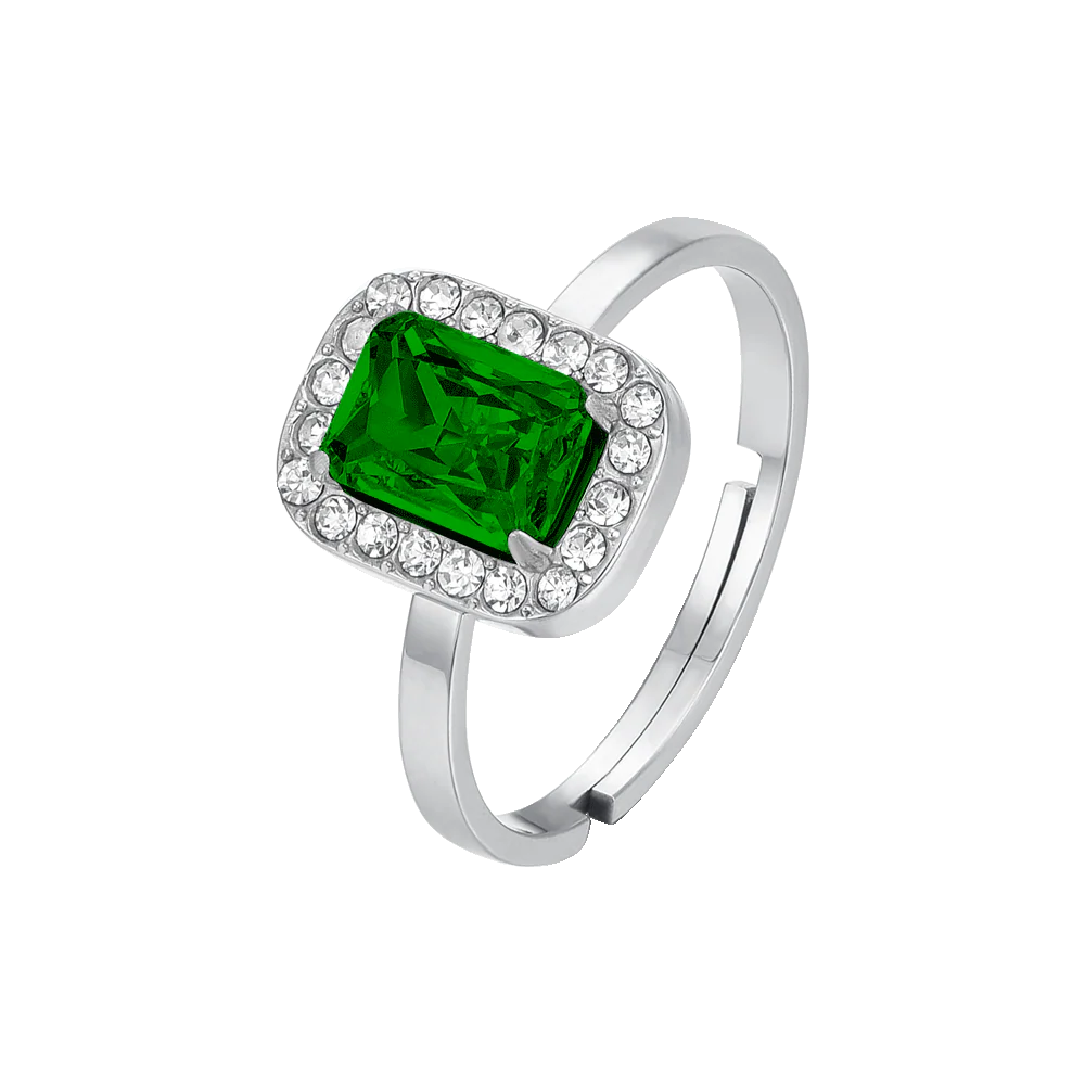 ANELLO DONNA IN ACCIAIO CRISTALLI E ZIRCONE VERDE