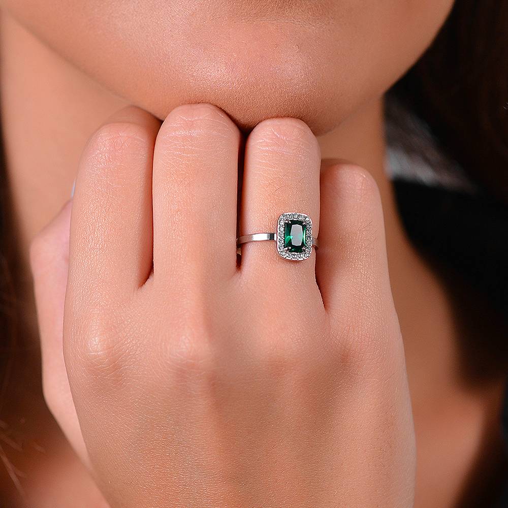 ANELLO DONNA IN ACCIAIO CRISTALLI E ZIRCONE VERDE - Image 2