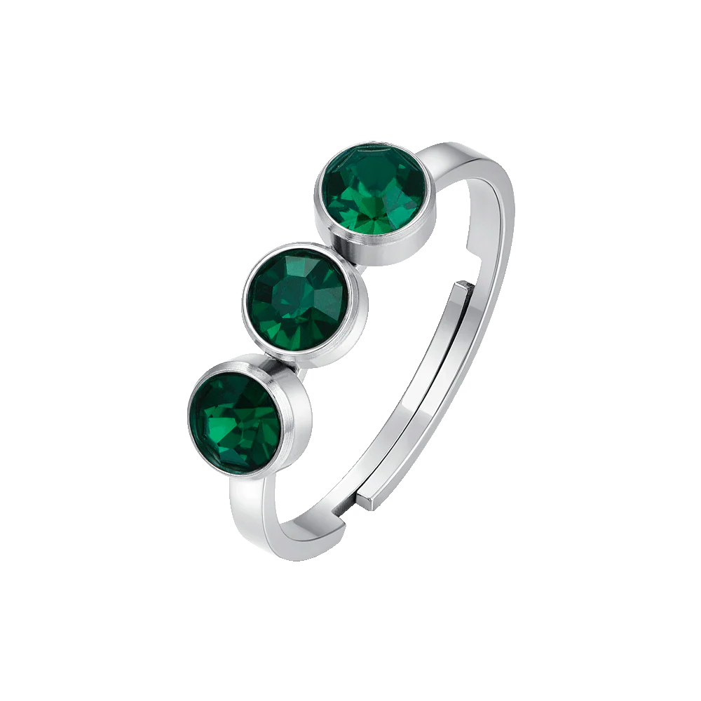 ANELLO DONNA IN ACCIAIO CON CRISTALLI VERDI