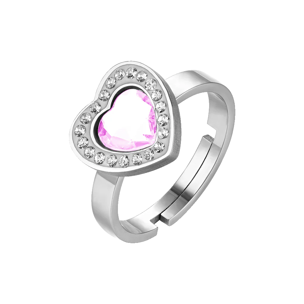 ANELLO DONNA IN ACCIAIO CUORE CRISTALLO BIANCO E CRISTALLI BIANCHI