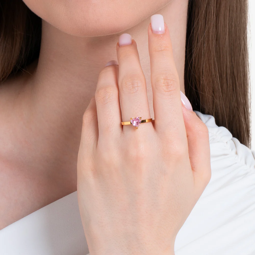 ANELLO DONNA IN ACCIAIO IP GOLD CON CUORE CRISTALLO ROSA - Image 2