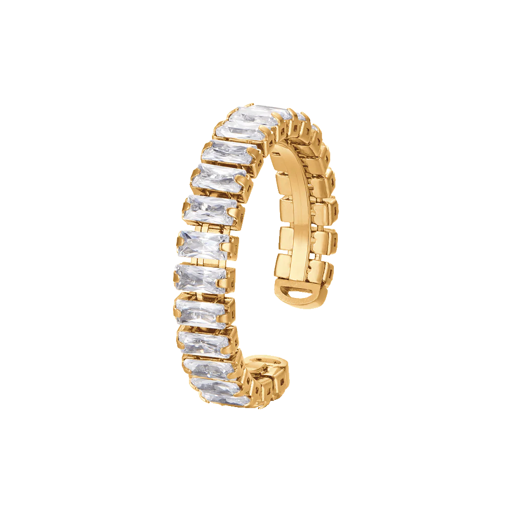 ANELLO DONNA IN ACCIAIO IP GOLD CON CRISTALLI BIANCHI