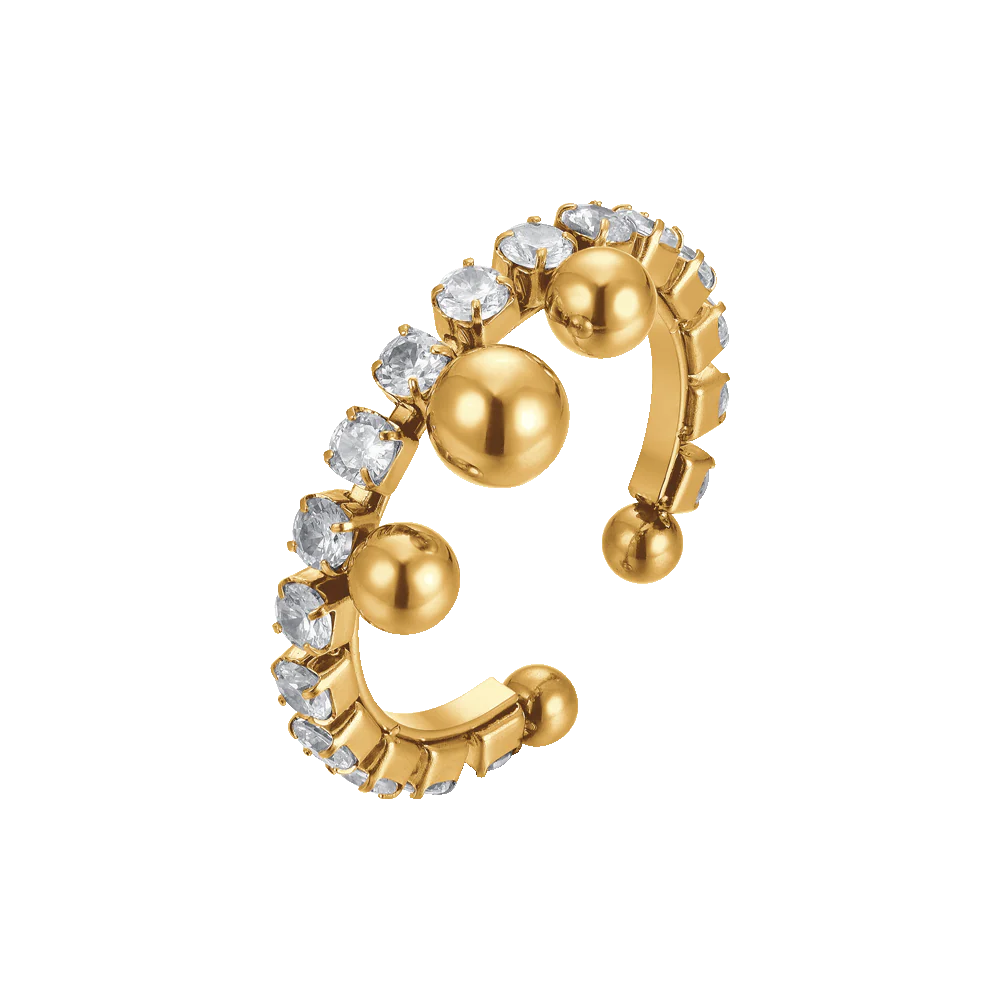 ANELLO DONNA IN ACCIAIO IP GOLD CON CRISTALLI BIANCHI E SFERE