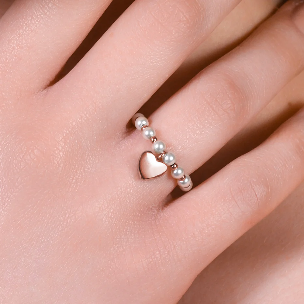 ANELLO DONNA IN ACCIAIO IP ROSE E PERLE SINTETICHE BIANCHE CON CUORE IP ROSE - Image 2
