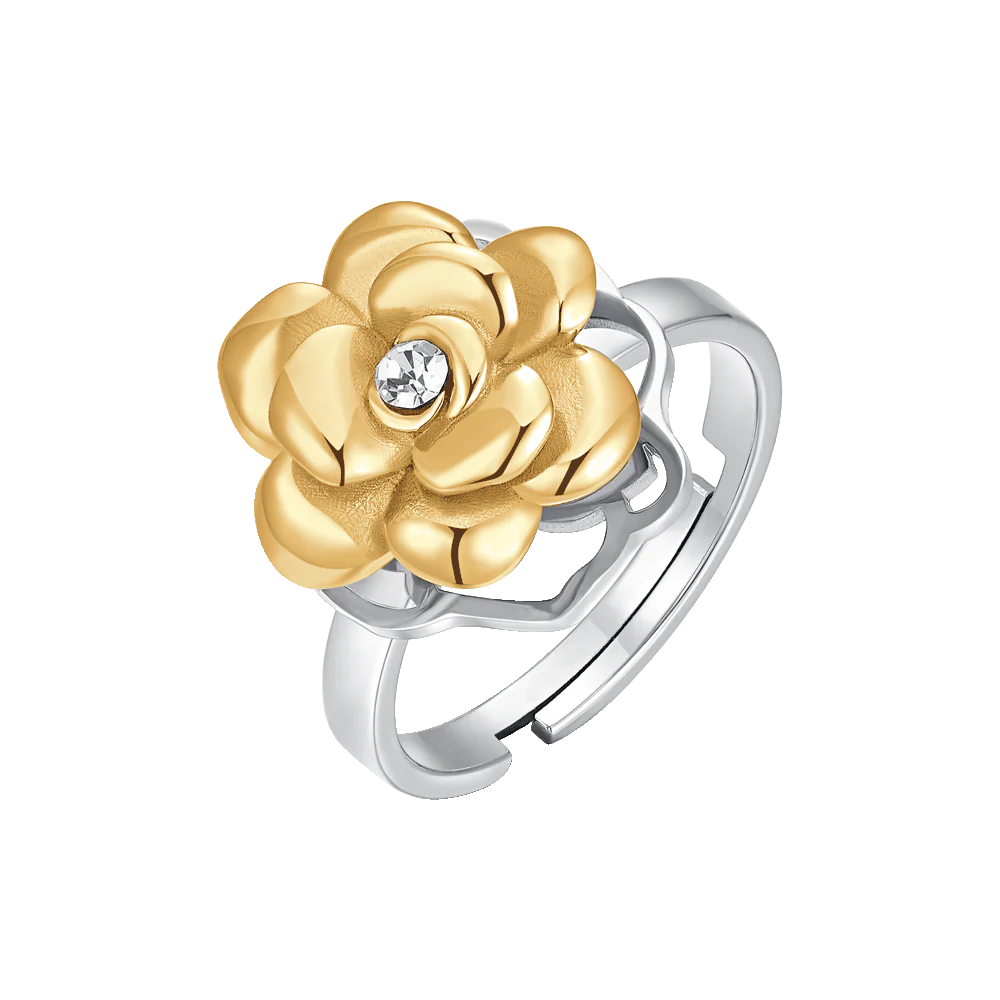 ANELLO DONNA IN ACCIAIO IP GOLD CON ROSA GIREVOLE E CRISTALLO BIANCO