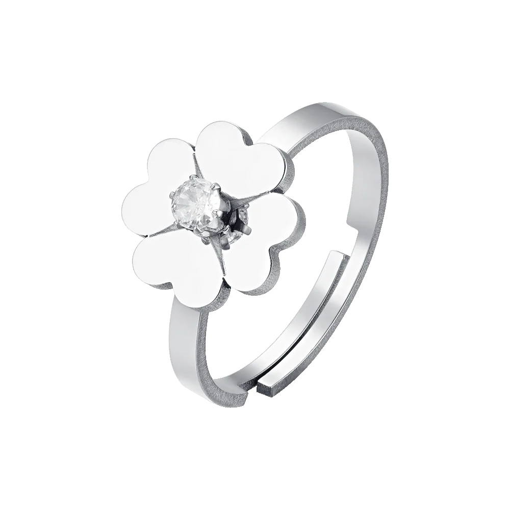 ANELLO DONNA IN ACCIAIO CON QUADRIFOGLIO CON ZIRCONE