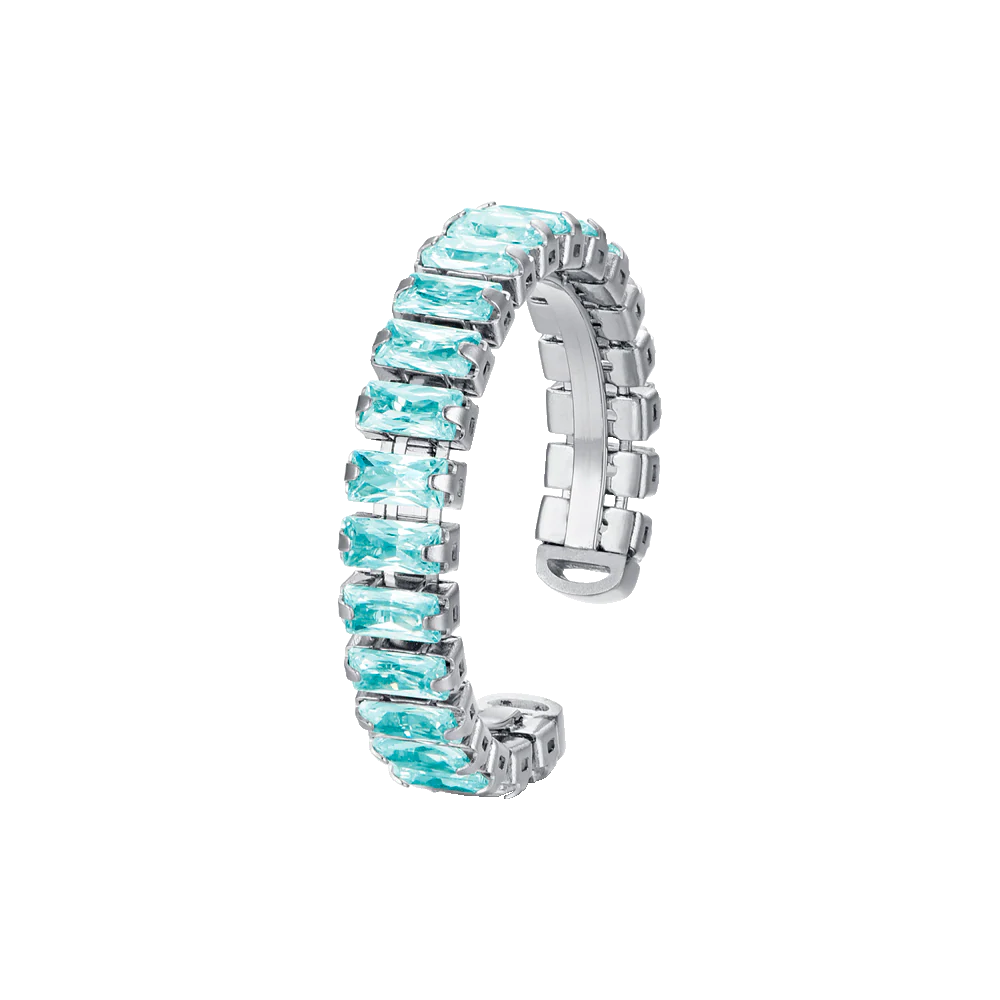 ANELLO DONNA IN ACCIAIO REGOLABILE CON CRISTALLI AZZURRI