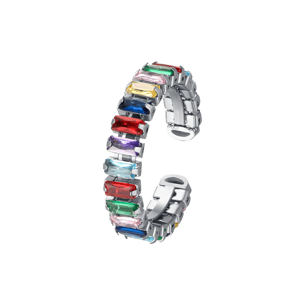 ANELLO DONNA IN ACCIAIO REGOLABILE CON CRISTALLI MULTICOLOR