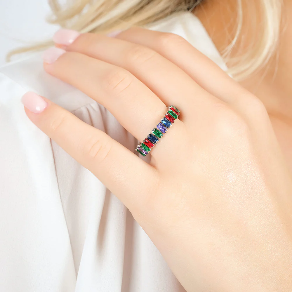 ANELLO DONNA IN ACCIAIO REGOLABILE CON CRISTALLI MULTICOLOR - Image 2