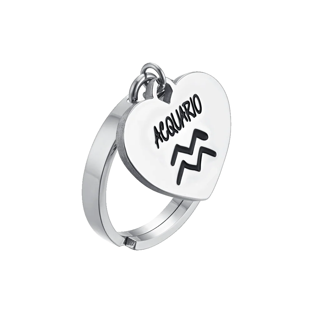 ANELLO DONNA IN ACCIAIO SEGNO ZODIACALE ACQUARIO CON CUORE