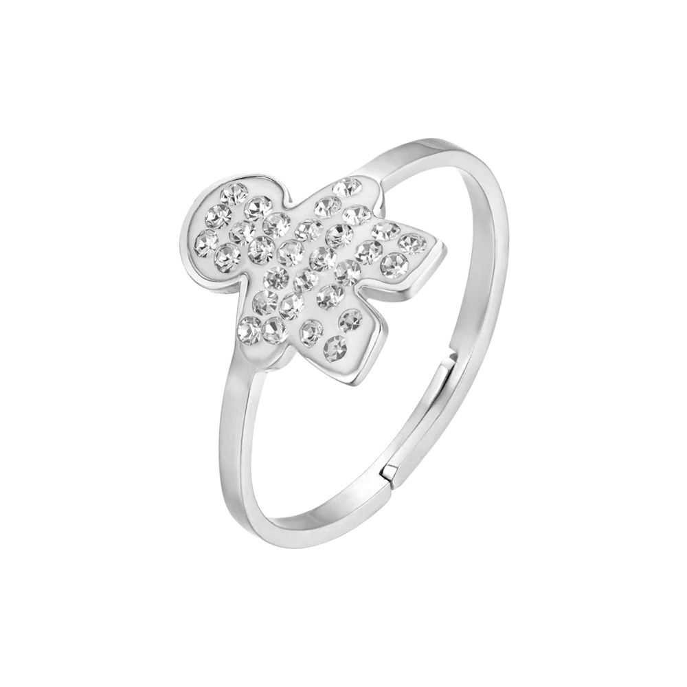 ANELLO DONNA IN ACCIAIO CON BIMBO E CRISTALLI BIANCHI MISURA: M