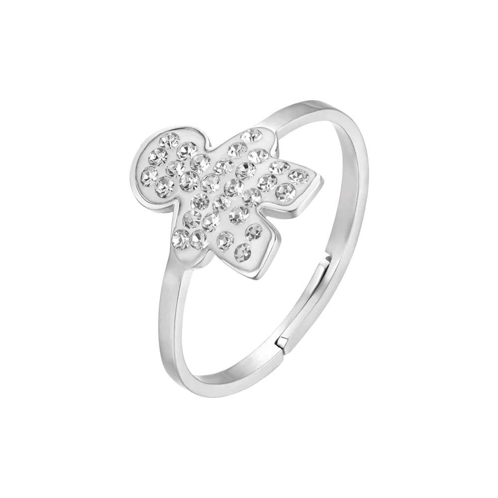 ANELLO DONNA IN ACCIAIO CON BIMBO E CRISTALLI BIANCHI MISURA: S