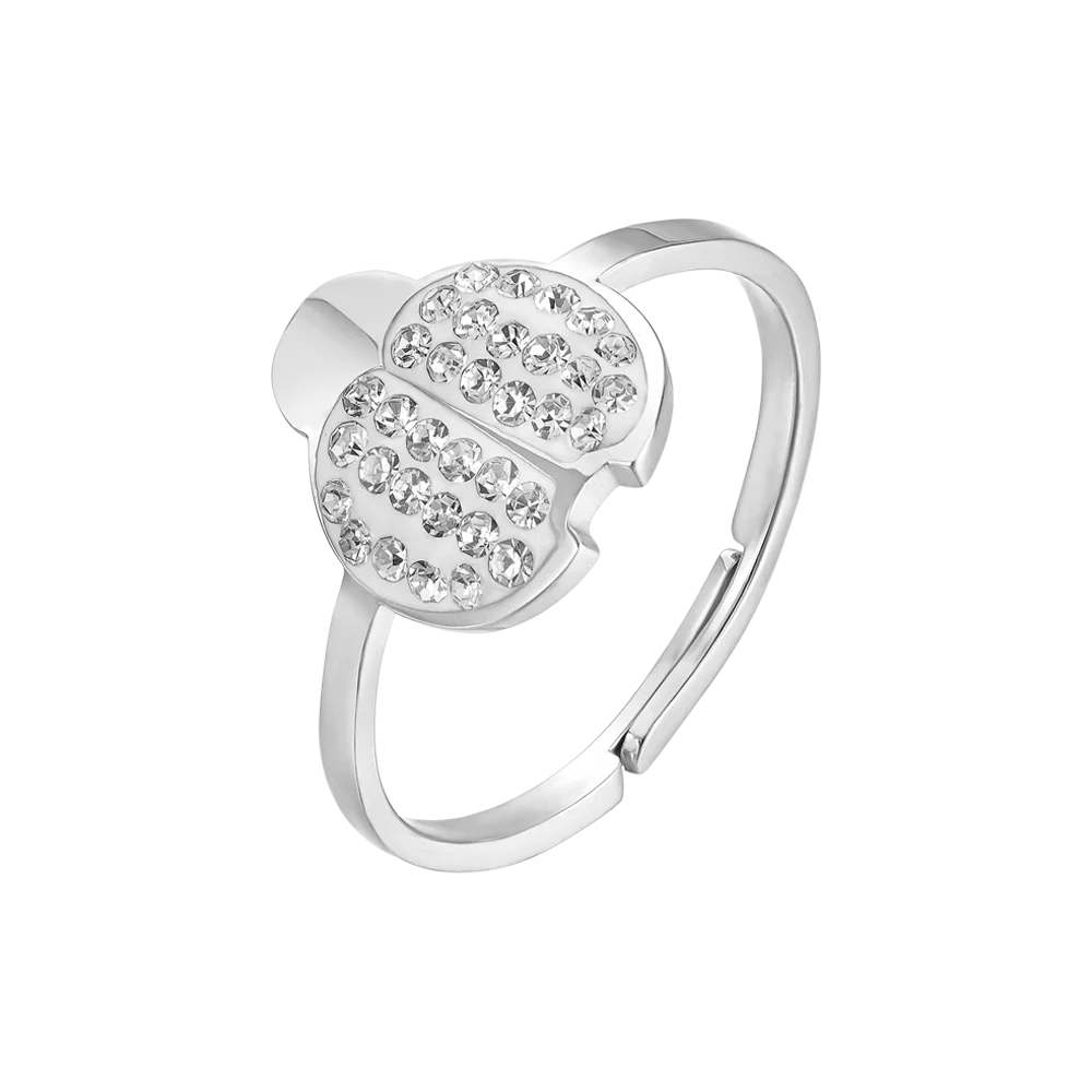 ANELLO DONNA IN ACCIAIO CON COCCINELLA E CRISTALLI BIANCHI MISURA: S