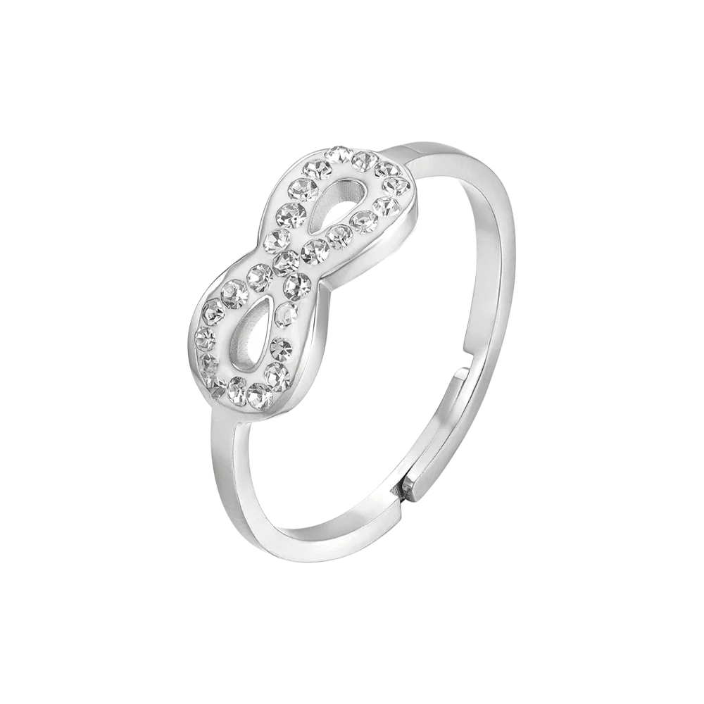 ANELLO DONNA IN ACCIAIO CON INFINITO E CRISTALLI BIANCHI MISURA: S