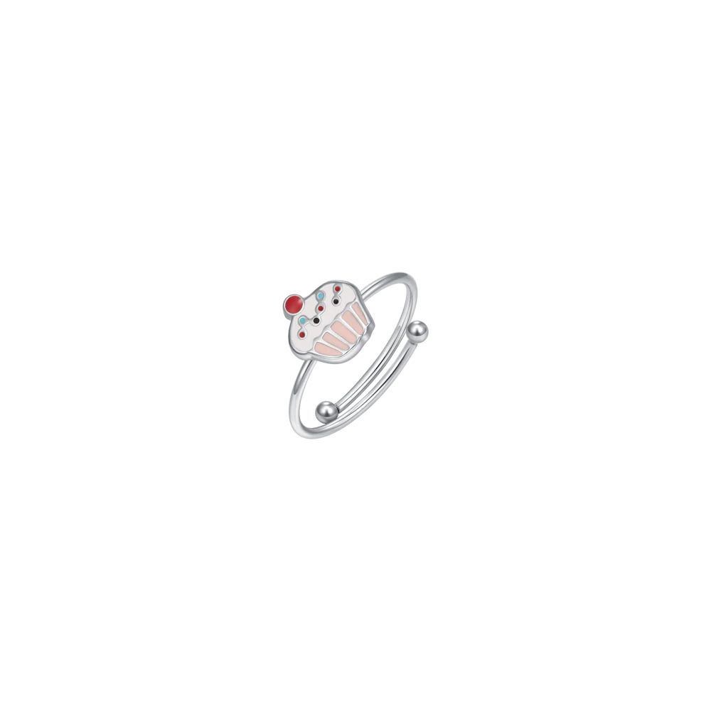 ANELLO IN ACCIAIO, CUPCAKE CON SMALTO ROSA E FUCSIA
