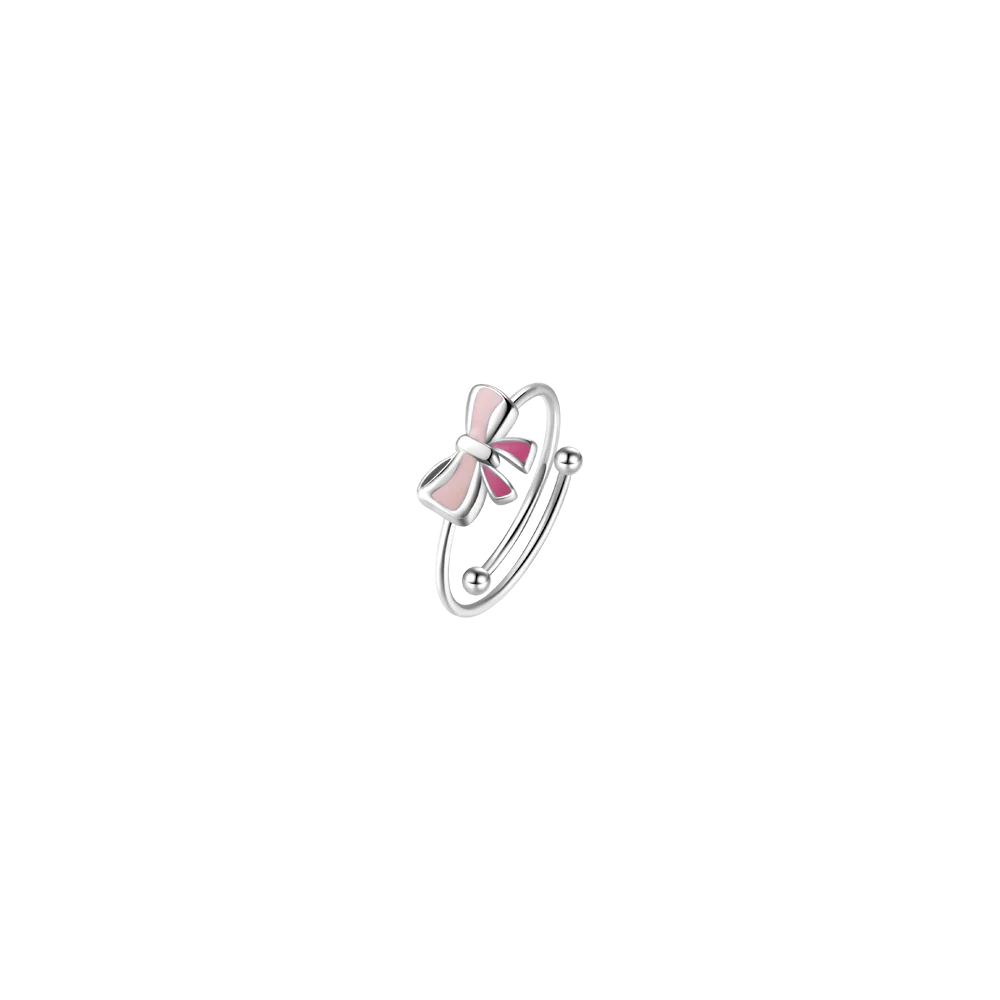 ANELLO IN ACCIAIO, FIOCCO CON SMALTO ROSA E FUCSIA