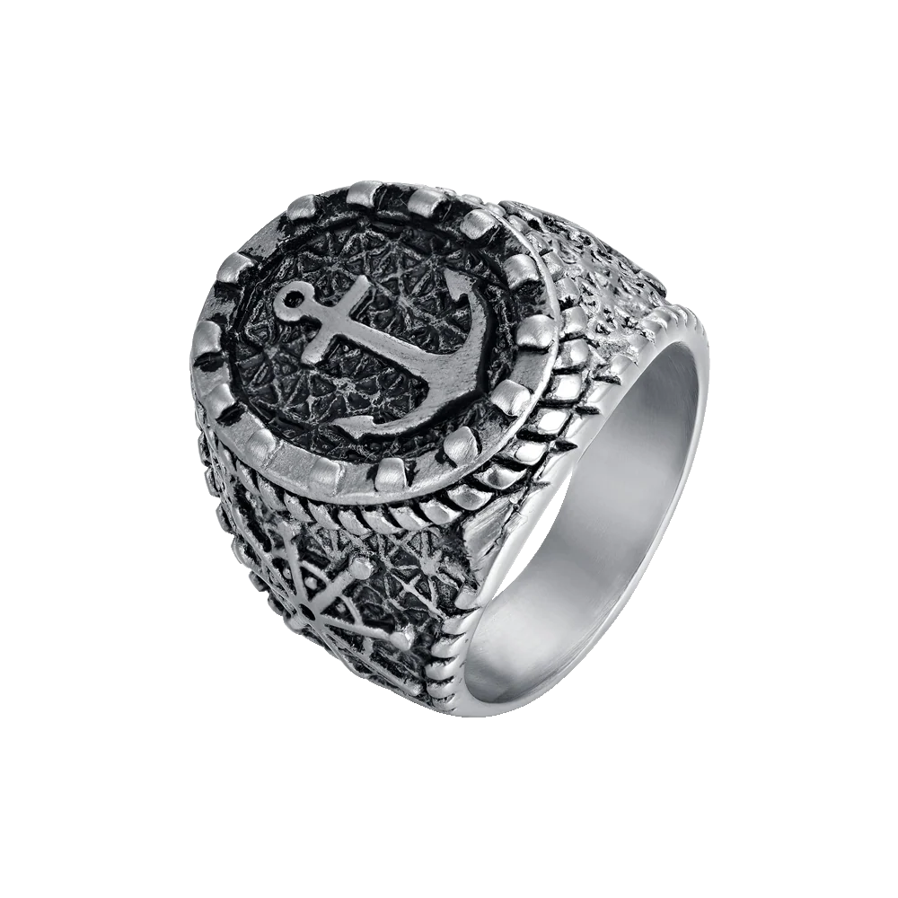 ANELLO UOMO SIGILLO IN ACCIAIO CON ANCORA