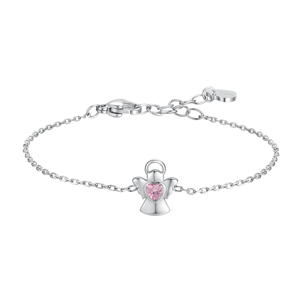 BRACCIALE BAMBINA IN ACCIAIO ANGELO CON ZIRCONE ROSA