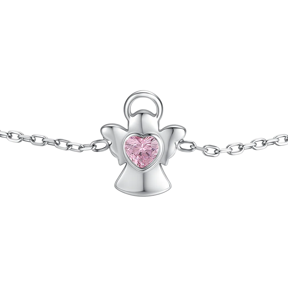 BRACCIALE BAMBINA IN ACCIAIO ANGELO CON ZIRCONE ROSA - Image 2