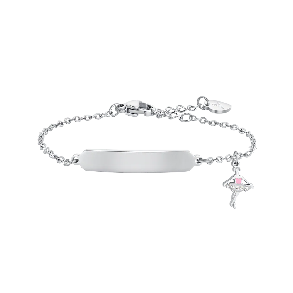 BRACCIALE BAMBINA IN ACCIAIO BALLERINA E PIASTRA