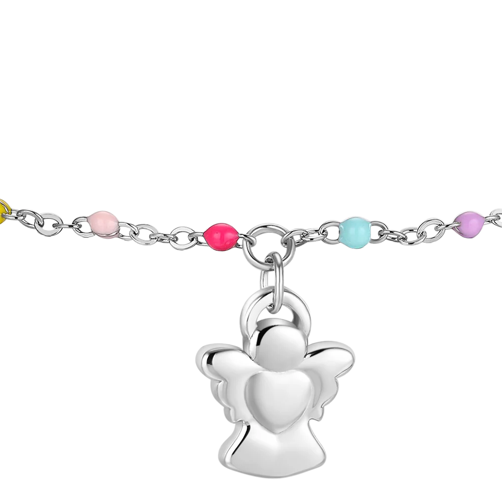 BRACCIALE BAMBINA IN ACCIAIO CON ANGELO ED ELEMENTI MULTICOLOR - Image 2
