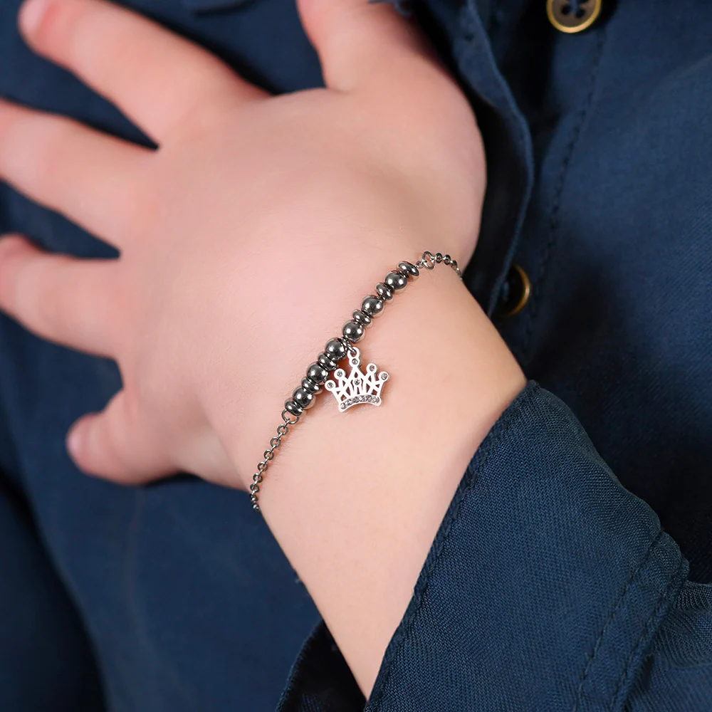 BRACCIALE BAMBINA IN ACCIAIO CON CORONA CON CRISTALLI BIANCHI - Image 2