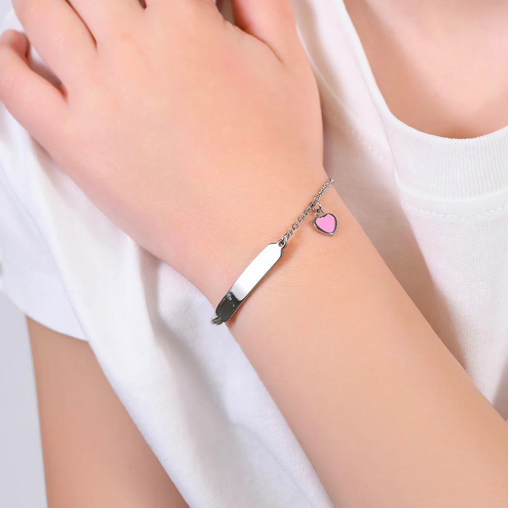 BRACCIALE BAMBINA IN ACCIAIO CON CUORE E PIASTRA - Image 2