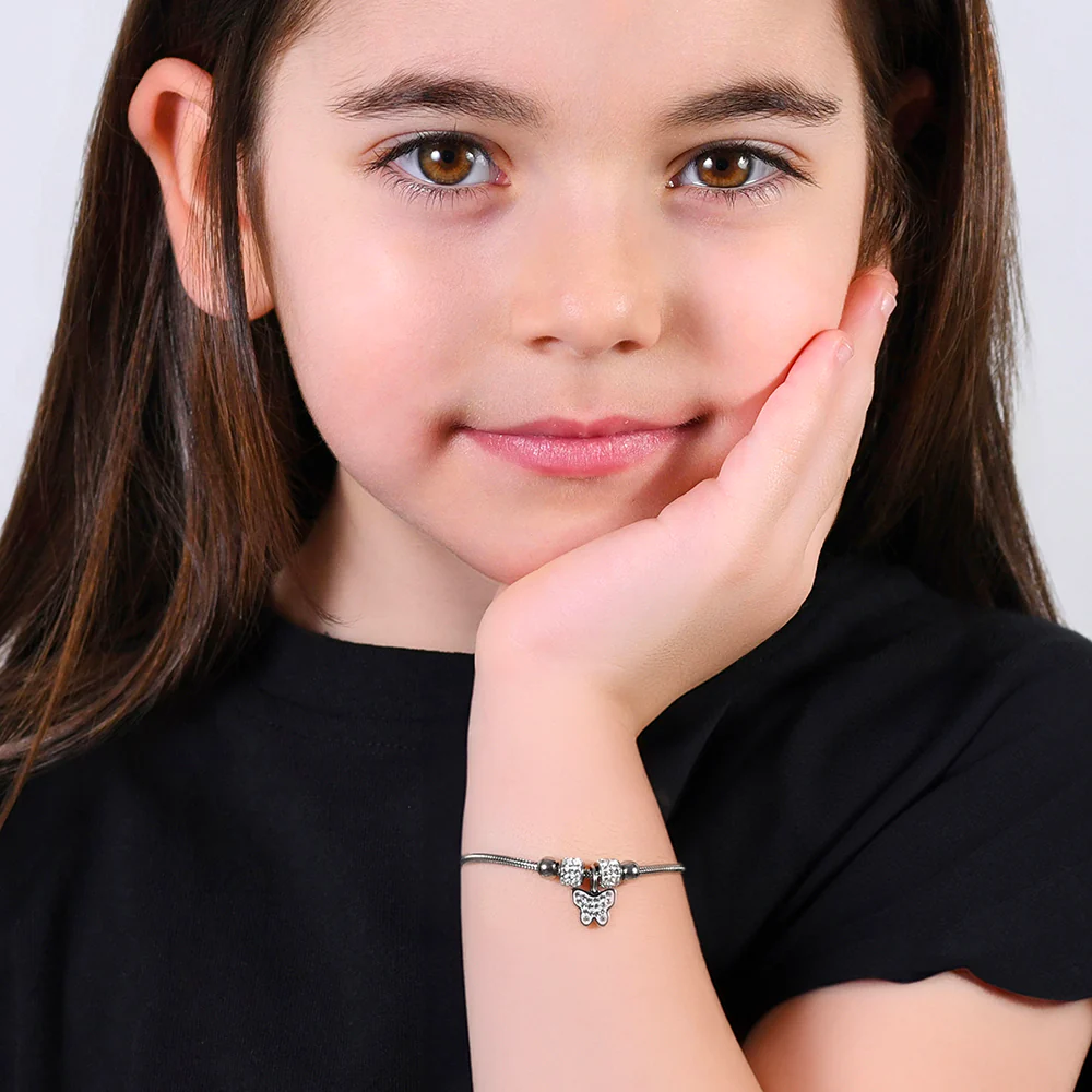 BRACCIALE BAMBINA IN ACCIAIO CON FARFALLA CON CRISTALLI BIANCHI - Image 3