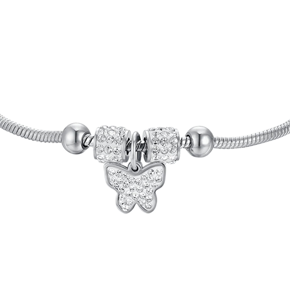 BRACCIALE BAMBINA IN ACCIAIO CON FARFALLA CON CRISTALLI BIANCHI - Image 4