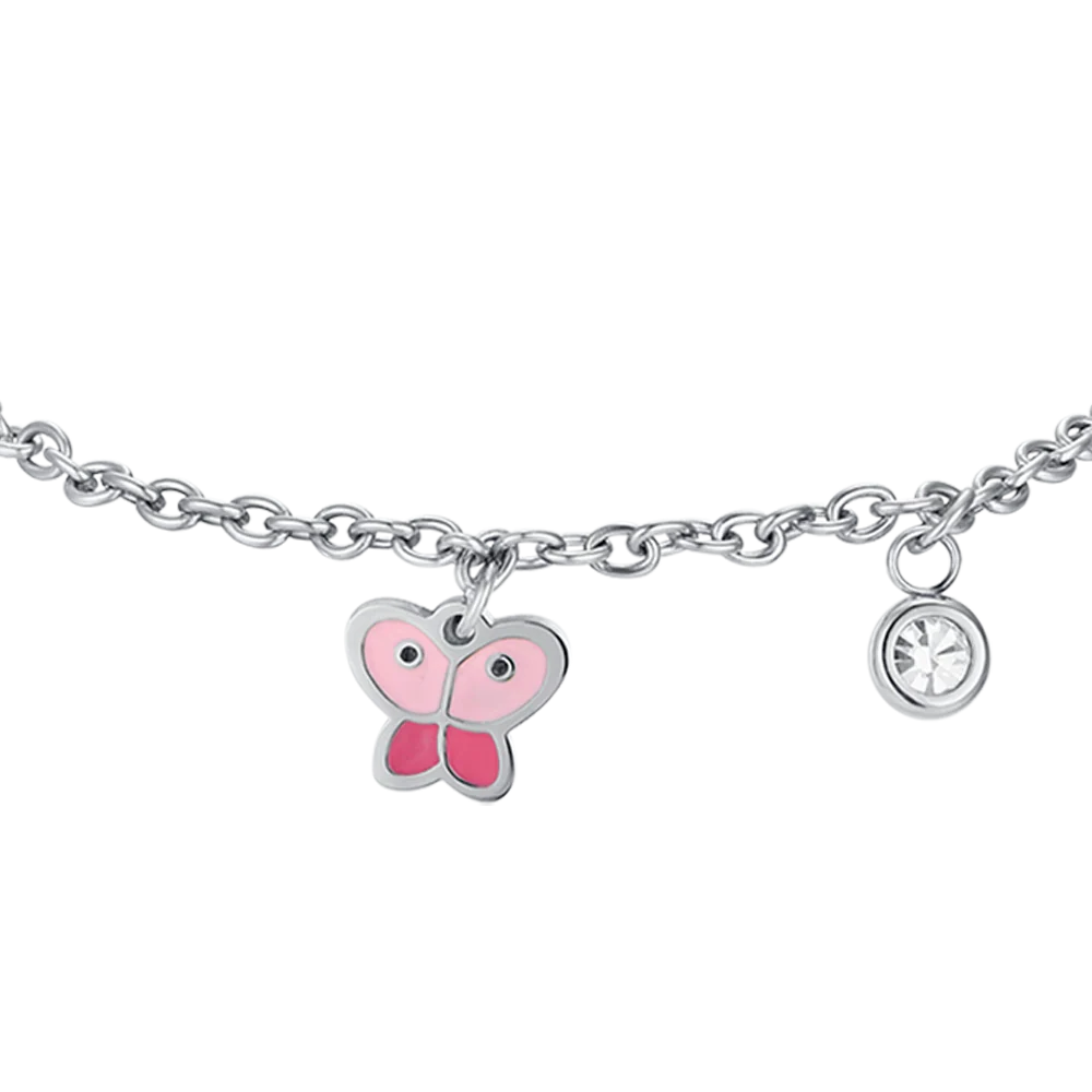BRACCIALE BAMBINA IN ACCIAIO CON FARFALLA CON SMALTO ROSA E CRISTALLO BIANCO - Image 4